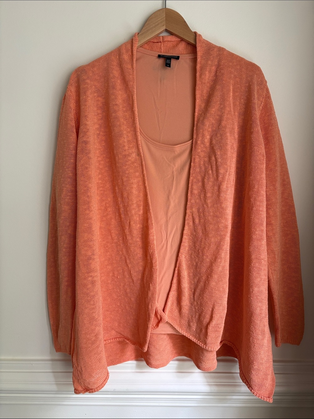 Eileen Fisher Woman Sweater Set in Coral Silk Tank, Linen Blend Cardi Size 2X